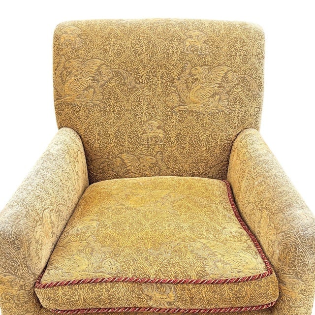 1990 Post Modern Saddle Bag Armchair Lounge W/ Yellow Foliage Pattern Upholstery - 6