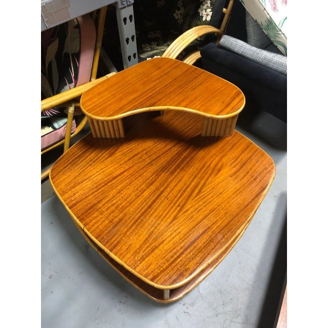 Restored Rattan 1940s Double Level Corner Table With Quatered Koa Wood Top - 6