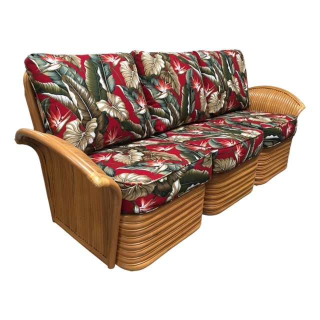 Art Deco Style "Hawaii" Rattan Fan Arm Three-Seat Sectional Sofa (1 of 7)
