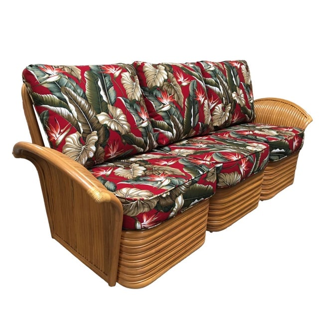 Art Deco Style "Hawaii" Rattan Fan Arm Three-Seat Sectional Sofa - 5