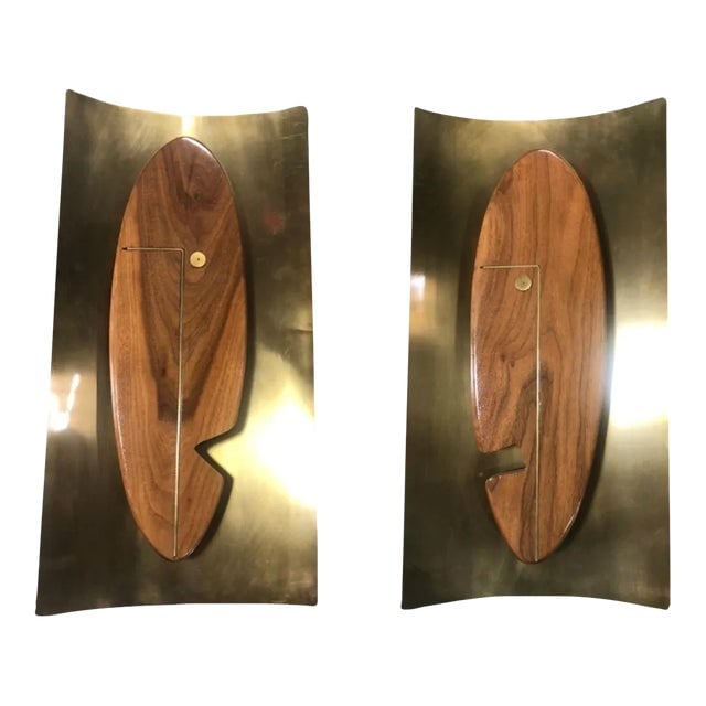 Mid-Century "Face" Wall Art Sculpture by Westwood Chadwick - a Pair: Title: Mid-Century "Face" Wall Art Sculpture by Westwood Chadwick - a Pair Description: Mid-Century Modern "Face" wall art sculpture pair by the Westwood Chadwick studio. Each sculpture features a han