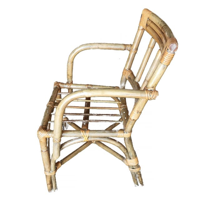 Restored Vintage Mid-Century Swoop Arm Rattan Armchair With Triple-Pole Back - 3