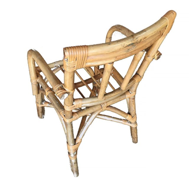 Restored Vintage Mid-Century Swoop Arm Rattan Armchair With Triple-Pole Back - 4