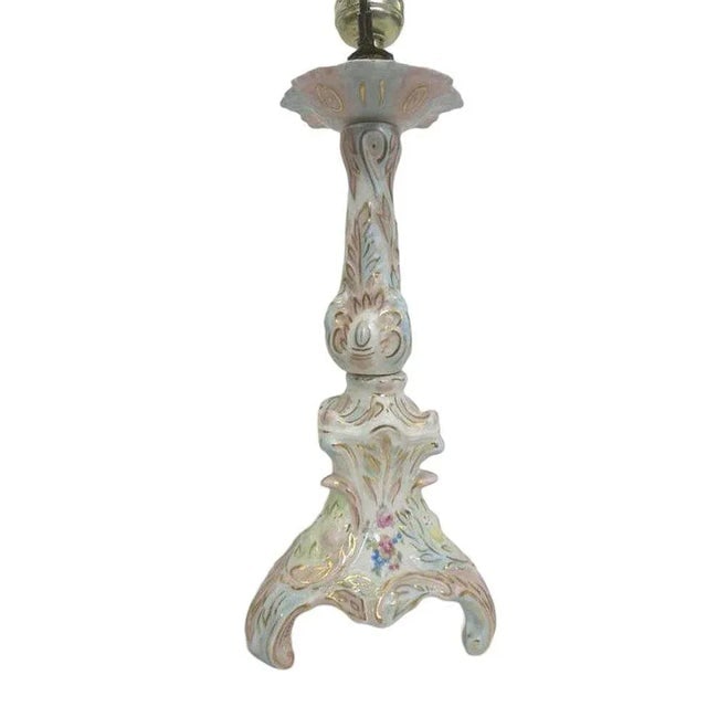 Mid-Century Capodimonte Style Italian Ceramic Floral Table Lamp, Pair - 3
