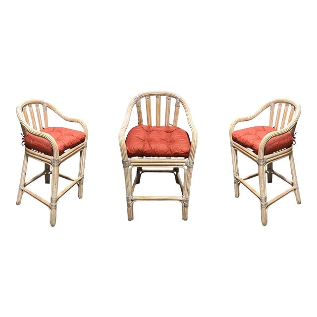 Set of 3 Restored Rattan Whitewash Counter Stools (1 of 5)