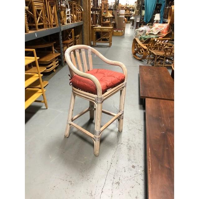 Set of 3 Restored Rattan Whitewash Counter Stools - 2