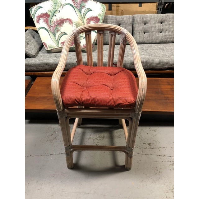 Set of 3 Restored Rattan Whitewash Counter Stools - 4