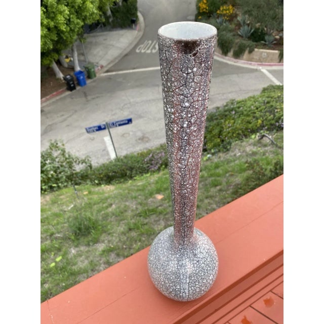 1950s Royal Haeger Large Mid Century Silver Crackle Vase - 4