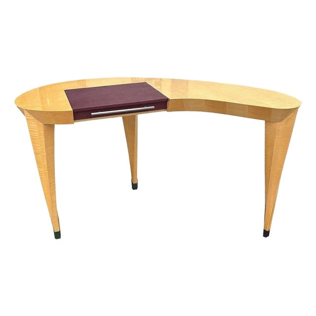 1990s Dakota Jackson "Arabesque" Sculpted Sycamore Wood Writing Desk: Title: 1990s Dakota Jackson "Arabesque" Sculpted Sycamore Wood Writing Desk Description: Dakota Jackson designed the "Arabesque" Wood Writing Desk, made from sculpted, polished Sycamore with an inset 