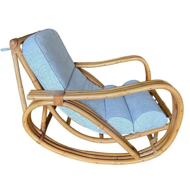 1940s Restored 3-Strand Reverese Pretzel Rattan Rocking Chair - 2