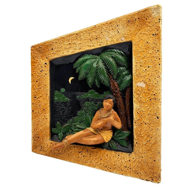 1950s Rare MCM Tropical Hula Girl & Ukulele Boy Art Pottery 3d Wall Sculptural, Pair - 8