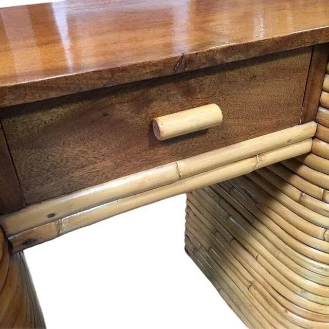 1930s Restored Art Deco Stacked Rattan Partner Desk W/ Mahogany Top - 7