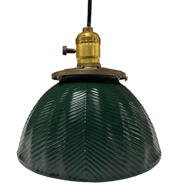 1930's Green Mercury Glass Industrial Pendant Light - 2