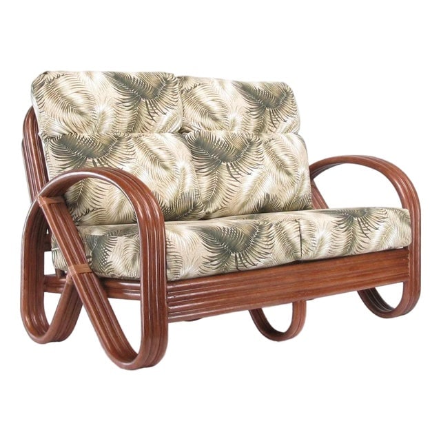 Restored Three-Strand 3/4 Pretzel "Kauai" Rattan Settee Sofa: Title: Restored Three-Strand 3/4 Pretzel "Kauai" Rattan Settee Sofa Description: Restored 3-strand ?ae rattan loveseat sofa "Kauai" Sofa featuring 3/4 pretzel chair arms with loop center feet. You can