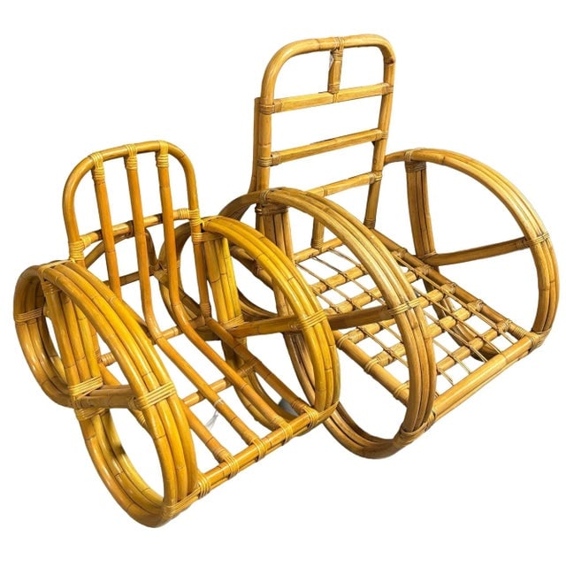Restored 1950s Mid-Century Child Size 3-Strand Round Pretzel Rattan Living Room Set - 14