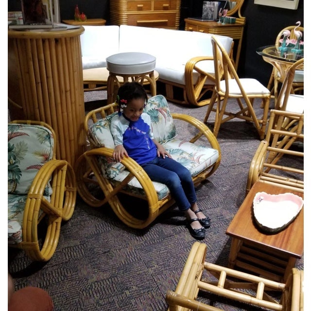 Restored 1950s Mid-Century Child Size 3-Strand Round Pretzel Rattan Living Room Set - 15