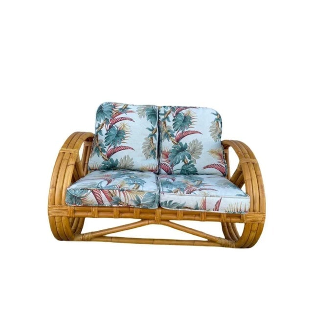 Restored 1950s Mid-Century Child Size 3-Strand Round Pretzel Rattan Living Room Set - 3