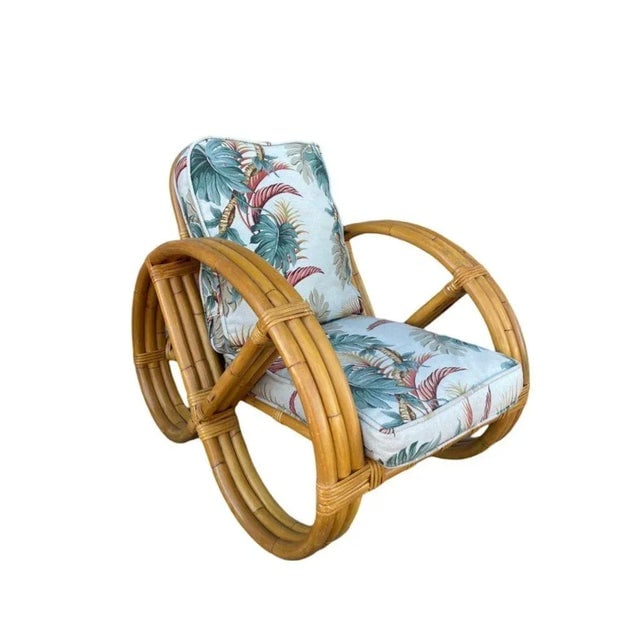 Restored 1950s Mid-Century Child Size 3-Strand Round Pretzel Rattan Living Room Set - 6