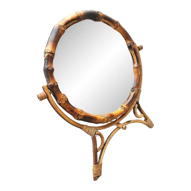 Early 1900s Aesthetic Movement English Round Tiger Bamboo Table Vanity Mirror (1 of 6)