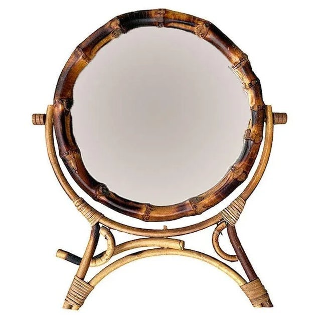 Early 1900s Aesthetic Movement English Round Tiger Bamboo Table Vanity Mirror - 3