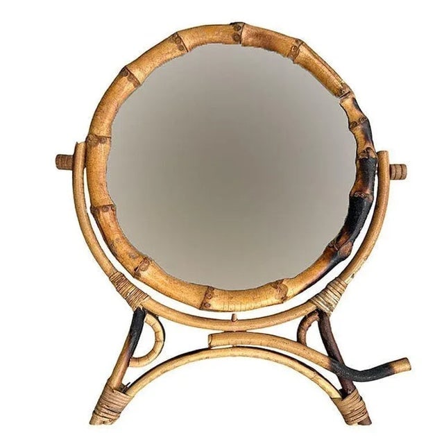 Early 1900s Aesthetic Movement English Round Tiger Bamboo Table Vanity Mirror - 5