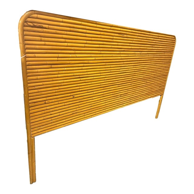 1950s Restored Wide Mid -Century King Size Stacked Rattan Headboard (1 of 6)