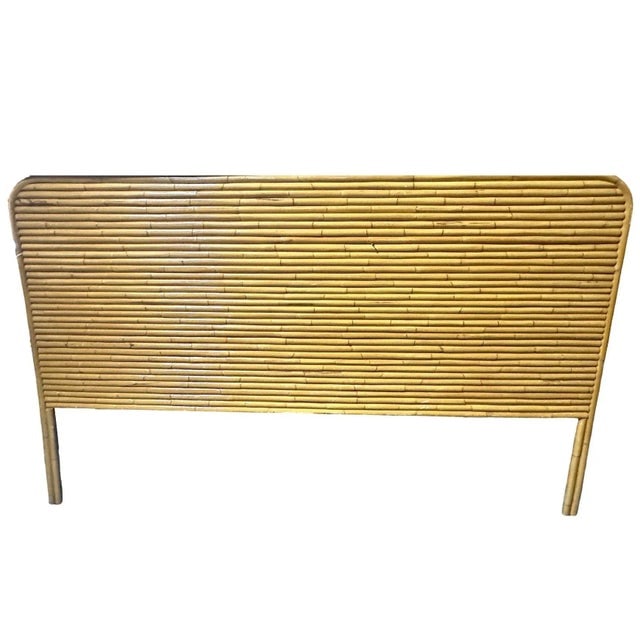 1950s Restored Wide Mid -Century King Size Stacked Rattan Headboard - 2