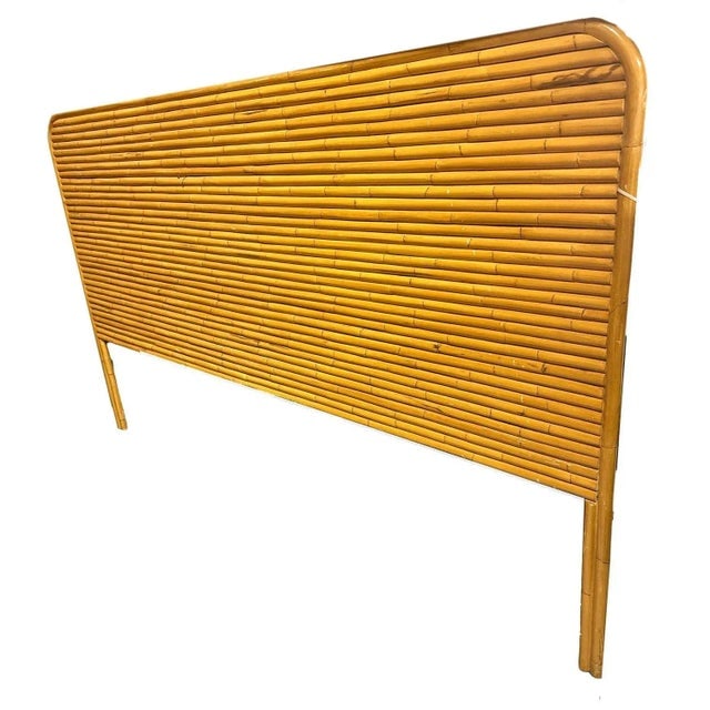 1950s Restored Wide Mid -Century King Size Stacked Rattan Headboard - 3