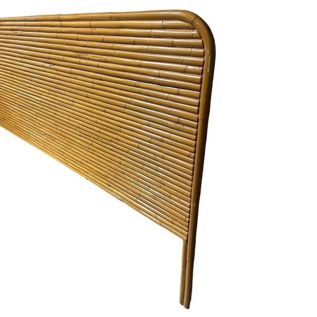 1950s Restored Wide Mid -Century King Size Stacked Rattan Headboard - 6