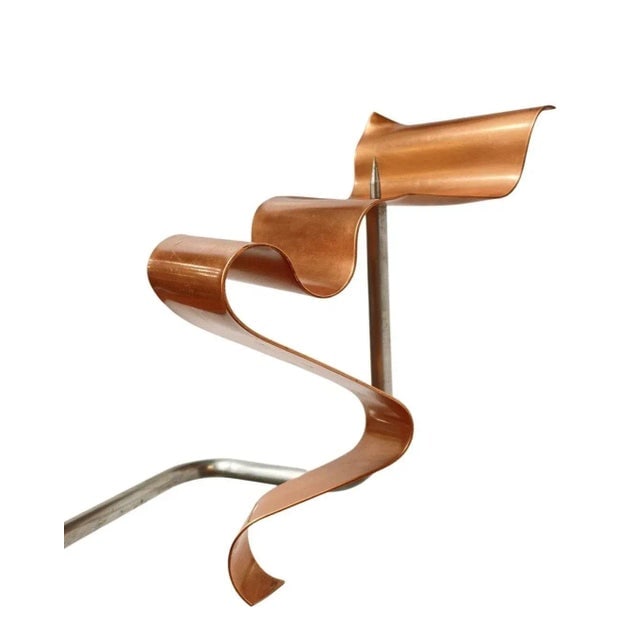 1990s Machine Chrome & Copper 3 Arm Artist Signed Abstract Sculptural Candelabra - 4