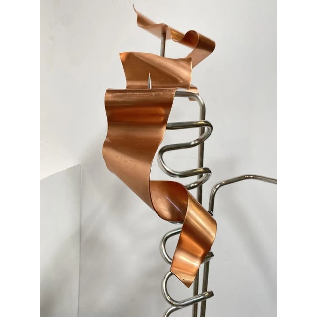 1990s Machine Chrome & Copper 3 Arm Artist Signed Abstract Sculptural Candelabra - 5