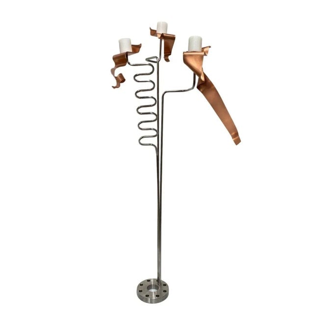 1990s Machine Chrome & Copper 3 Arm Artist Signed Abstract Sculptural Candelabra - 9