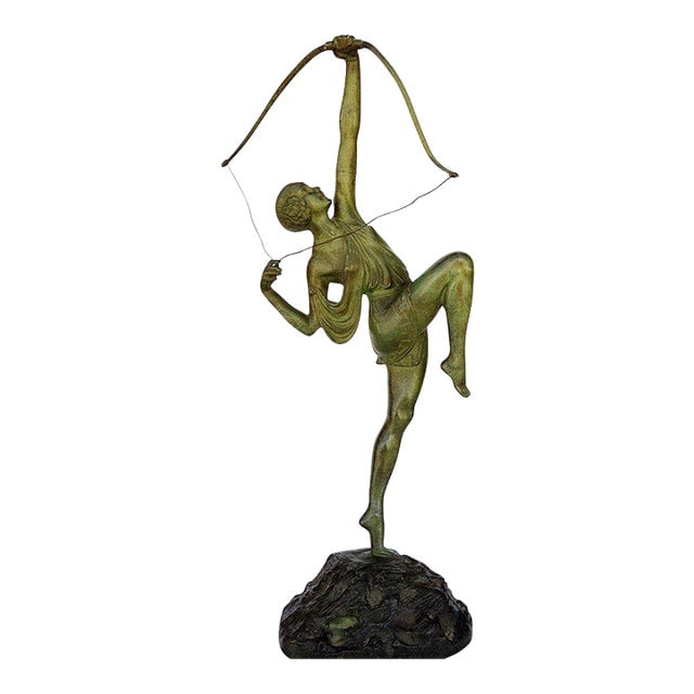 Tireuse a l'Arc Bronze Greek Archer Diana Sculpture by Pierre Le Faguays: Title: Tireuse a l'Arc Bronze Greek Archer Diana Sculpture by Pierre Le Faguays Description: Designed by French sculptor Pierre Le Faguays in 1925, this Art Deco bronze statue features a young Grecian
