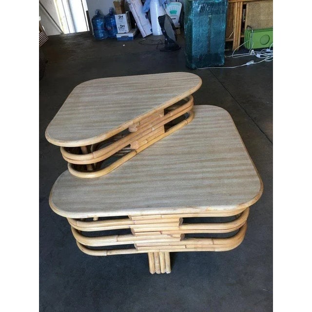 Restored Quad Strand "R" Arm 2 Seat Rattan Corner Sofa With Side Table - 7