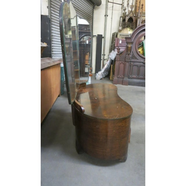 Edwardian Dark Stained Burlwood Vanity with Trifold Mirror, Circa 1910 - 4