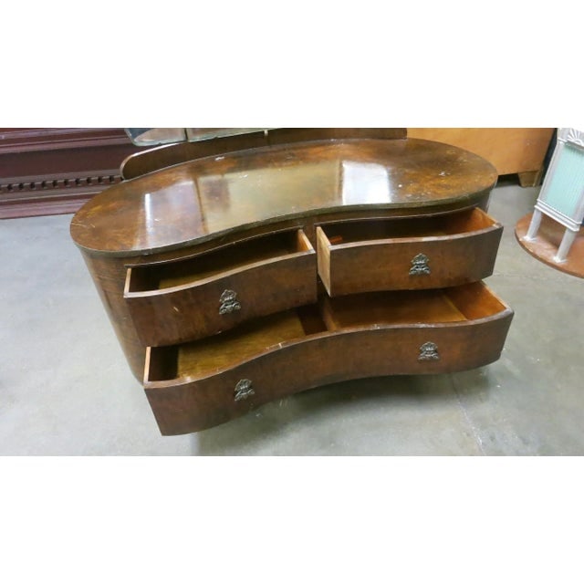 Edwardian Dark Stained Burlwood Vanity with Trifold Mirror, Circa 1910 - 5