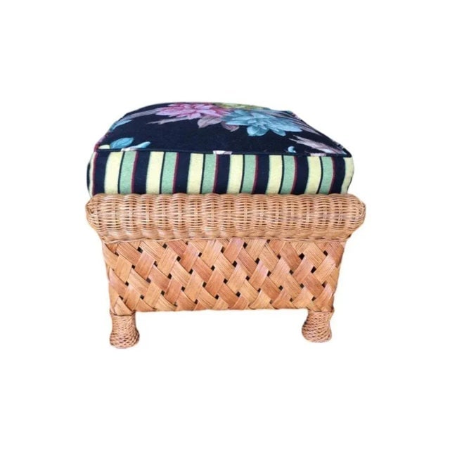 1980s Large "Big Daddy" Woven Wicker Lounge Chair with Matching Ottoman - 10