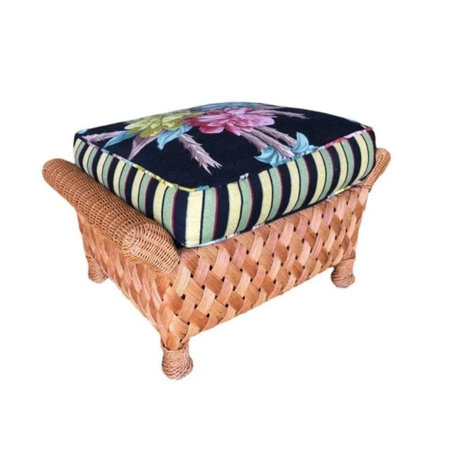 1980s Large "Big Daddy" Woven Wicker Lounge Chair with Matching Ottoman - 12