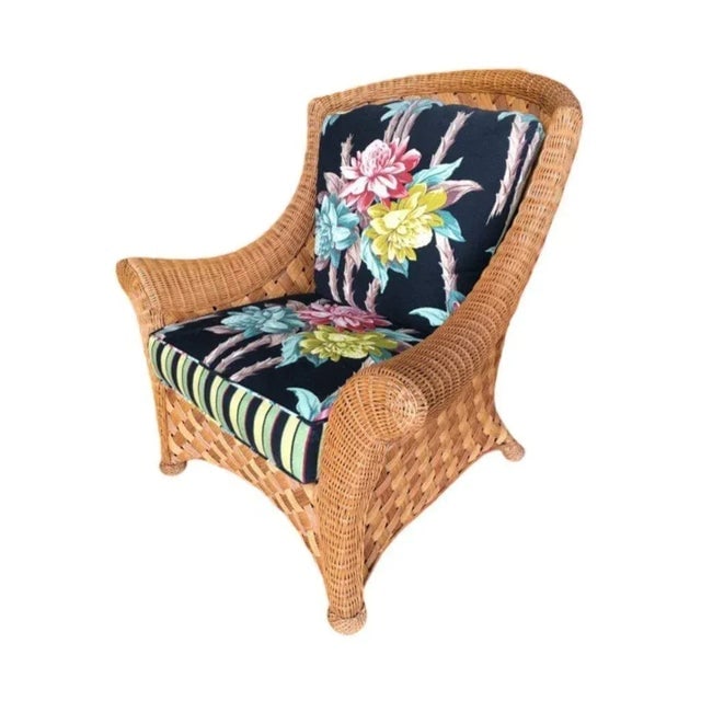 1980s Large "Big Daddy" Woven Wicker Lounge Chair with Matching Ottoman - 2
