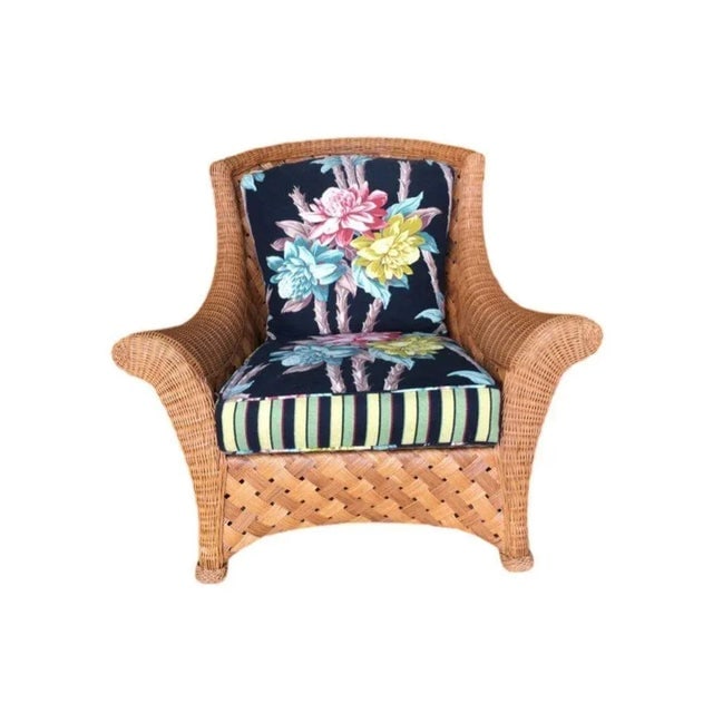 1980s Large "Big Daddy" Woven Wicker Lounge Chair with Matching Ottoman - 3