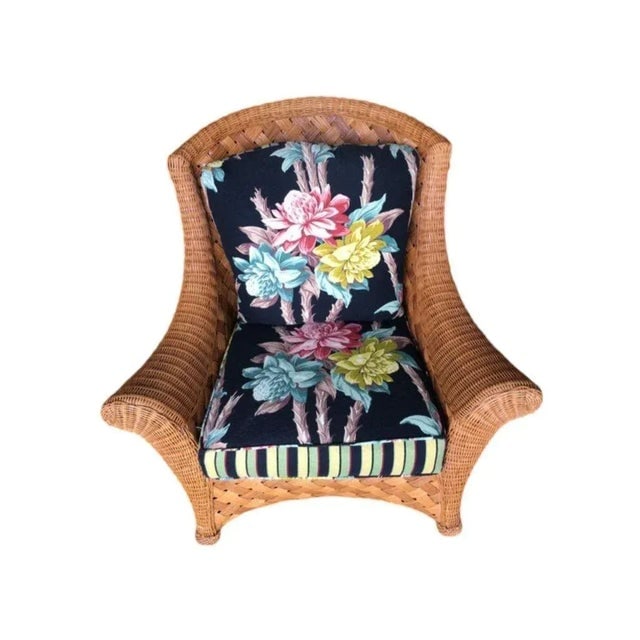 1980s Large "Big Daddy" Woven Wicker Lounge Chair with Matching Ottoman - 4