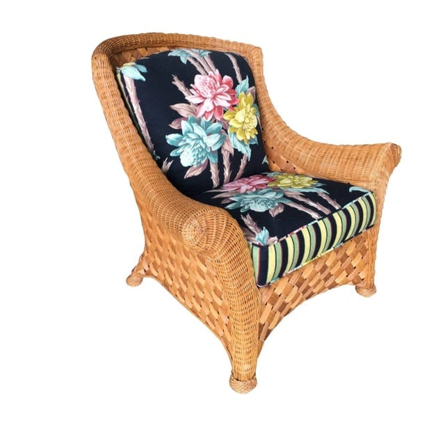 1980s Large "Big Daddy" Woven Wicker Lounge Chair with Matching Ottoman - 5