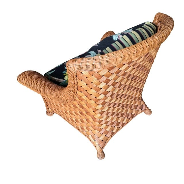 1980s Large "Big Daddy" Woven Wicker Lounge Chair with Matching Ottoman - 6