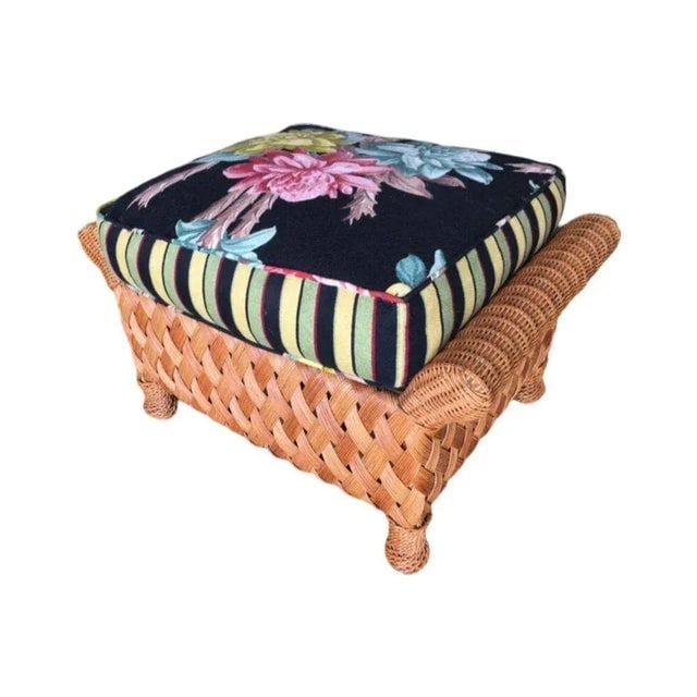 1980s Large "Big Daddy" Woven Wicker Lounge Chair with Matching Ottoman - 8
