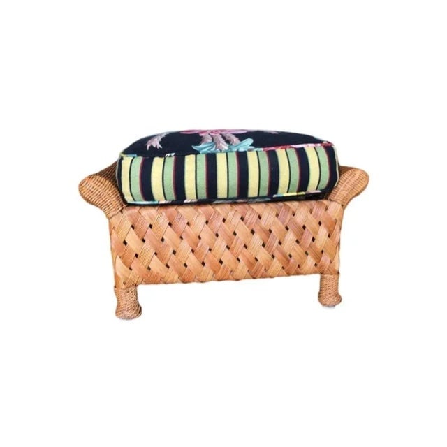 1980s Large "Big Daddy" Woven Wicker Lounge Chair with Matching Ottoman - 9