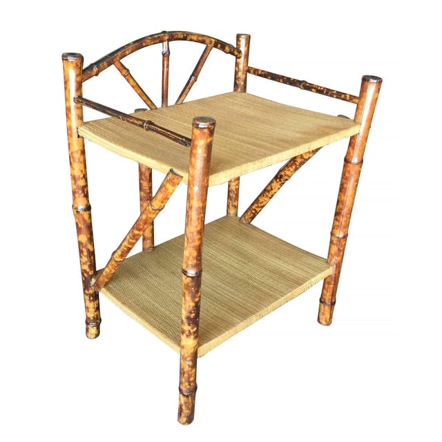 Restored Vintage Tiger Bamboo Two-Tier Short Shelf With Bottom Shelf - 2