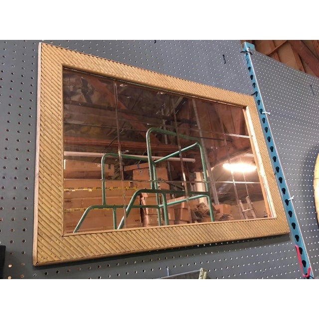 Restored Gabriella Crespi Style Stick Reed Rattan Peach Glass Mirror - 3