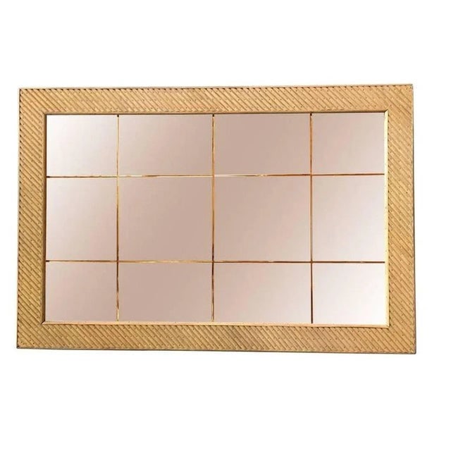 Restored Gabriella Crespi Style Stick Reed Rattan Peach Glass Mirror - 7