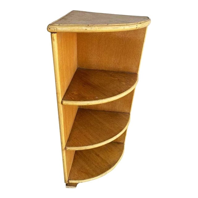Restored Tropical Koa Wood Corner Shelf With Rattan Border (1 of 11)