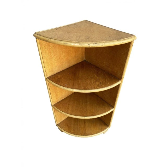 Restored Tropical Koa Wood Corner Shelf With Rattan Border - 2